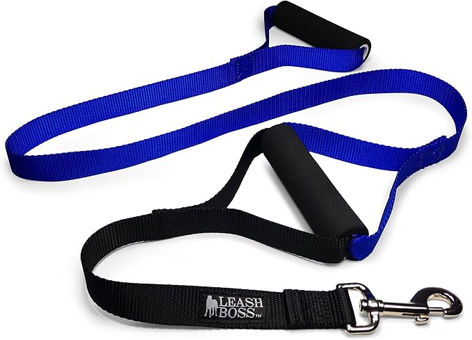 Leash Boss Original - Heavy Duty Dog Leash for Large Dogs - No Pull Double Handle Training Lead for Walking Big Dogs - Dog Leashes with Padded Handle for Control and Safety (Blue)