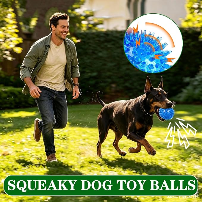 4.5″ Squeaky Dog Balls 4 Color Dog Toys Balls for Medium Large Dogs Pet Puppy Chew Toys for Teething No Odor Durable Spiky Balls for Teeth Cleaning and Training for Large Dogs (Large)