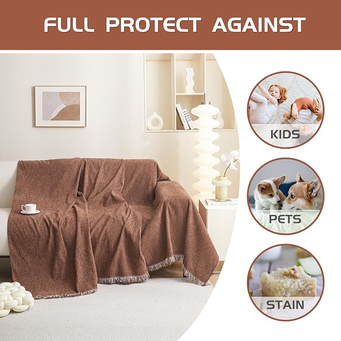 MEETSKY Couch Covers for 2 Cushion Couch Sectional Sofa, Washable Sofa Covers Blanket Chenille Couch Cover, Sofa Slipcover Pets Sofa Cover with Tassel Pet Couch Cushion Cover, 71"X102"