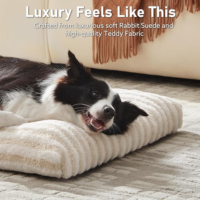 FURTIME Washable Small Dog Bed, Deluxe Dog Crate Beds Comfy Fluffy Kennel Pad Anti-Slip Pet Sleeping Mat for Puppy/Cat, Machine Washable Dogs Pillow, 23"x18"x3", White