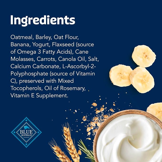 Blue Buffalo Health Bars Bananas & Yogurt Crunchy Dog Biscuits, Oven-Baked with Real Bananas & Natural Ingredients, Healthy Dog Treats with No Artificial Flavors or Preservatives, 16 oz.