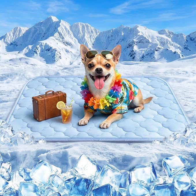 Cooling Mat for Dogs and Cats 24" x 18", Premium Pet Cooling Bed Indoor Outdoor with Waterproof Cover & Ice Silk, Summer Cool Pad for Puppy Kitty, Non-Slip Washable Pet Blanket for Crate Kennel