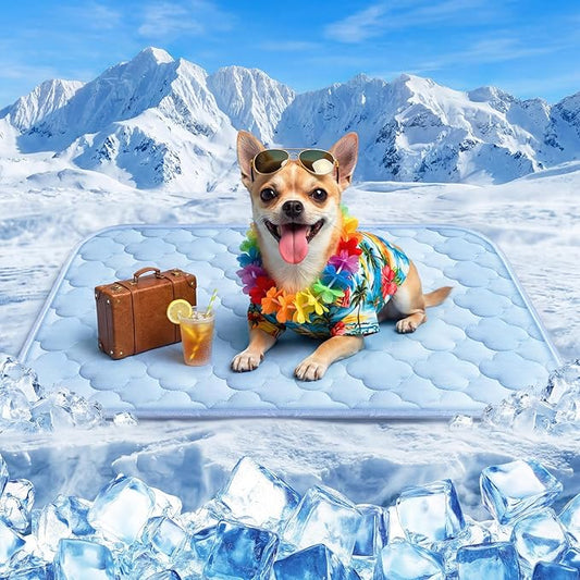 Cooling Mat for Dogs and Cats 24" x 18", Premium Pet Cooling Bed Indoor Outdoor with Waterproof Cover & Ice Silk, Summer Cool Pad for Puppy Kitty, Non-Slip Washable Pet Blanket for Crate Kennel