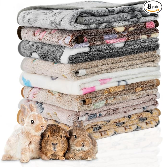 8 Pack Guinea Pig Cage Liner, Washable Guinea Pig Fleece Blankets Beding Accessories, Flannel Throw Warm Sleep Mat, Pet Pee Pads for Small Animal Hamster Rabbit Puppy Cat (Dark Color, 26x14 Inch)
