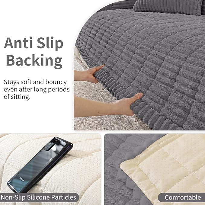 Fuzzy Sofa Headrest Covers for Dogs Washable, Thick Couch Covers for 3 Cushion Sofa Pet Friendly, Non Slip Plush Dog Couch Cover for for Sectional, Loveseat (Charcoal Gray, 27.6" x 35.4")