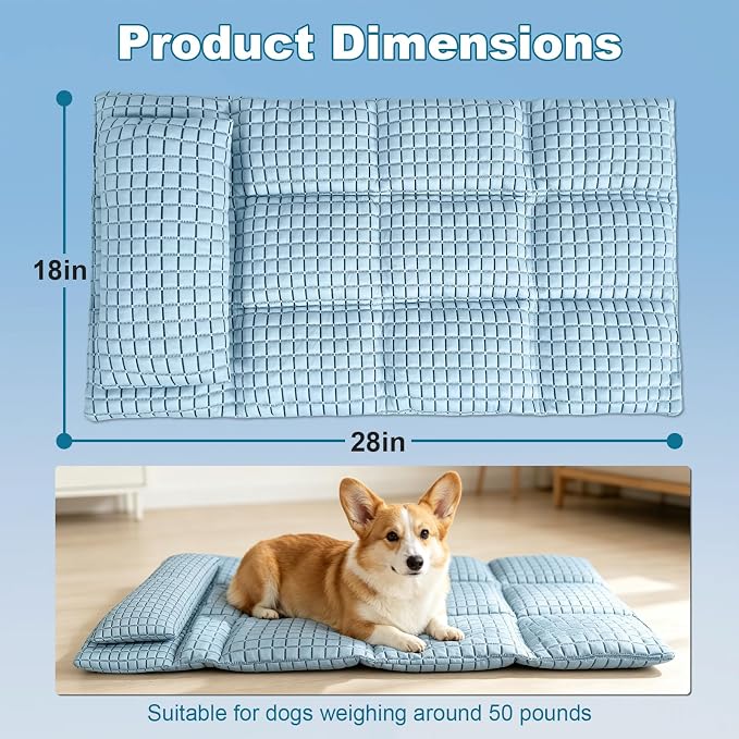 GOLOPET Medium Dog Cooling Mat with Pillow, 28x18in | Polymer Ice Silk Fabric,Upgrade The Heat Dissipation Structure,Soft PP Cotton Filling Material