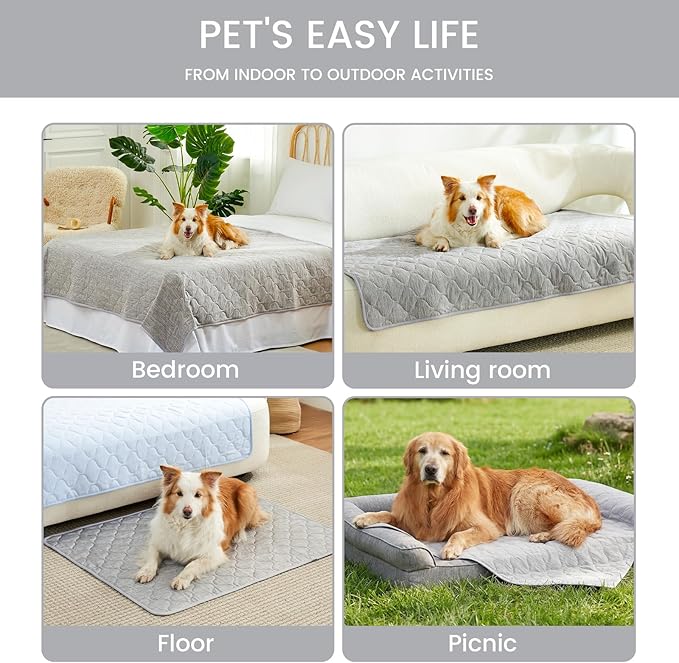 Cozy Bliss Deluxe Leakproof Cooling Blanket for Large Dogs Q-Max 0.5, Soft & Durable Washable Pet Cooling Mat for Hot Weather, Livingroom, Couch & Bed Protector for Cats, Silver Grey, 60"x80"