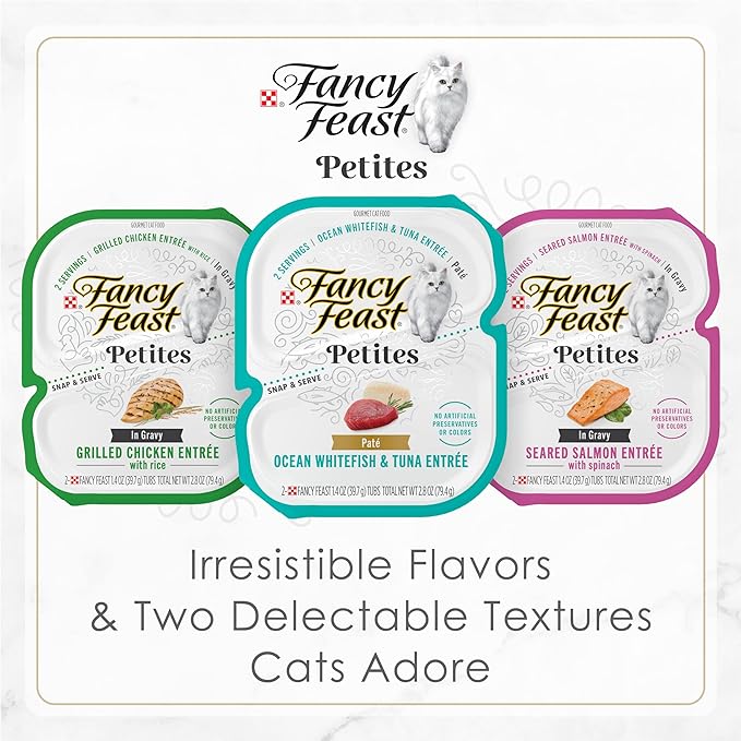 Fancy Feast Purina Petites Tender Beef Entree with Carrots in Gravy Gourmet Wet Cat Food - 2.8 oz. Tubs,(Pack of 24)
