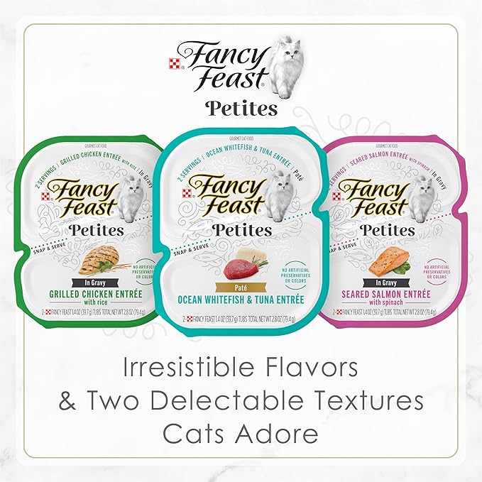 Fancy Feast Purina Petites Ocean Whitefish Entree with Tomato in Gravy Gourmet Wet Cat Food - 2.8 oz. Tubs (Pack of 24)