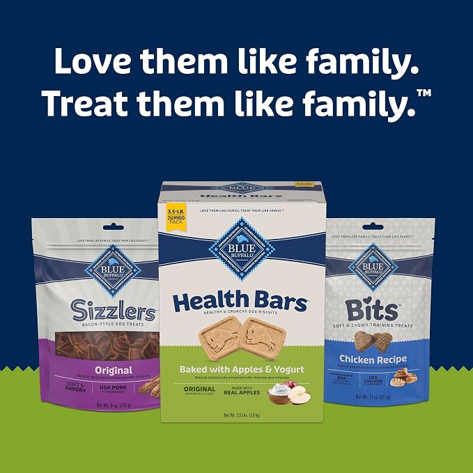 Blue Buffalo Health Bars Apples & Yogurt Crunchy Dog Biscuits, Oven-Baked with Real Apples & Natural Ingredients, Healthy Dog Treats with No Artificial Flavors or Preservatives, Jumbo Box 3.5 lbs.
