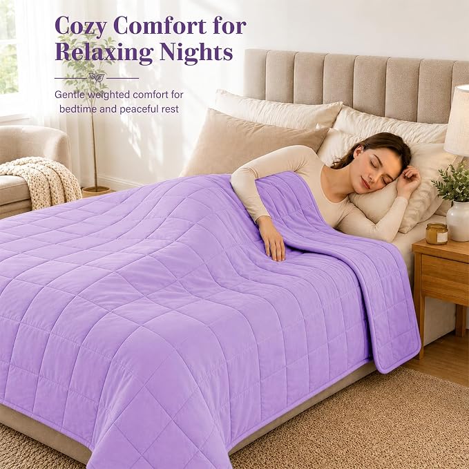 L'AGRATY Weighted Blanket - 60"x80", 20lbs Cooling Breathable Heavy Blanket with Glass Beads for Adult All-Season