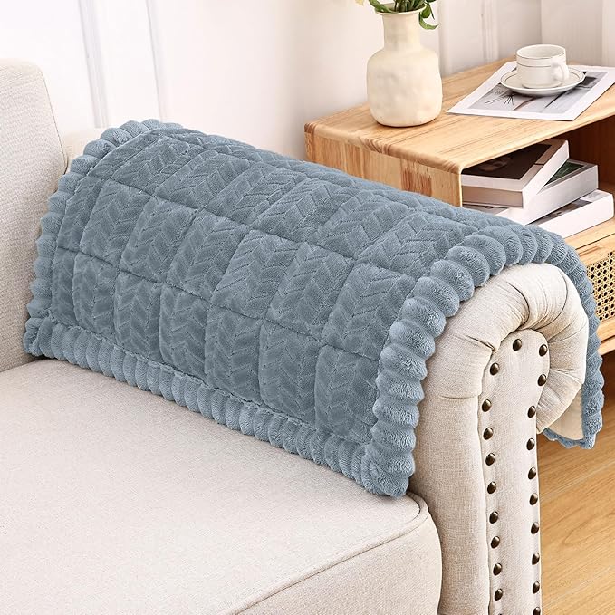 Smiry Couch Cover for Dogs, Non Slip Fuzzy Pet Sofa Arm Covers Washable for Armrest & Backrest, Soft Thick Furniture Protector for Cats Dogs, Against Fur, Dirt (Haze Blue, 27.6"x27.6")