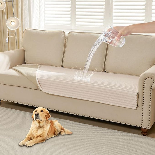 HAOMAIJIA Waterproof Couch Cover for Dogs Washable,Faux Fur Pet Couch Covers for Sofa,Soft Dog Bed Cover Non-Slip Couch Covers for 3 Cushion Couch Sofa Pet Friendly (Off White, 23" x 23" 2 Pack)