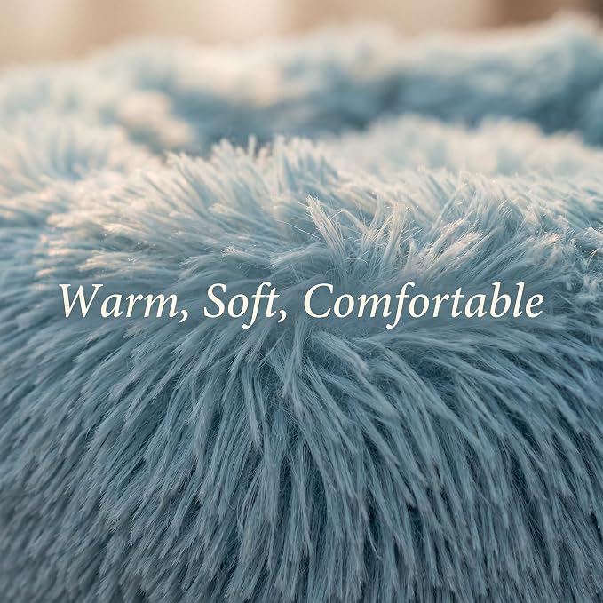 Tiny Dog Bed 15 Inch for Extra Small Dogs,Washable Puppy Bed,Soft Faux Fur Calming Donut Bed for Chihuahua Yorkie Maltese Pomeranian,Blue