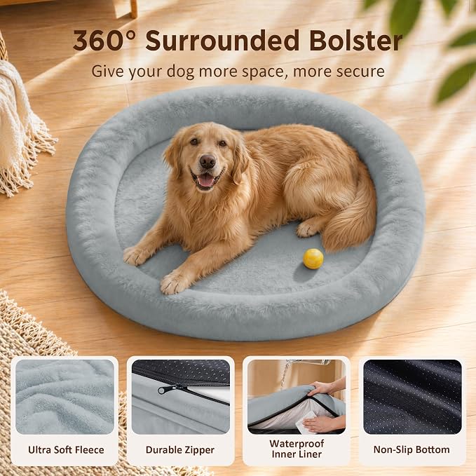 Orthopedic Dog Bed for Extra Large Dogs, XL Waterproof Dog Bed with Bolsters, Supportive Egg Crate Foam Pet Couch Bed with Removable Washable Cover & Non-Slip Bottom, Silver