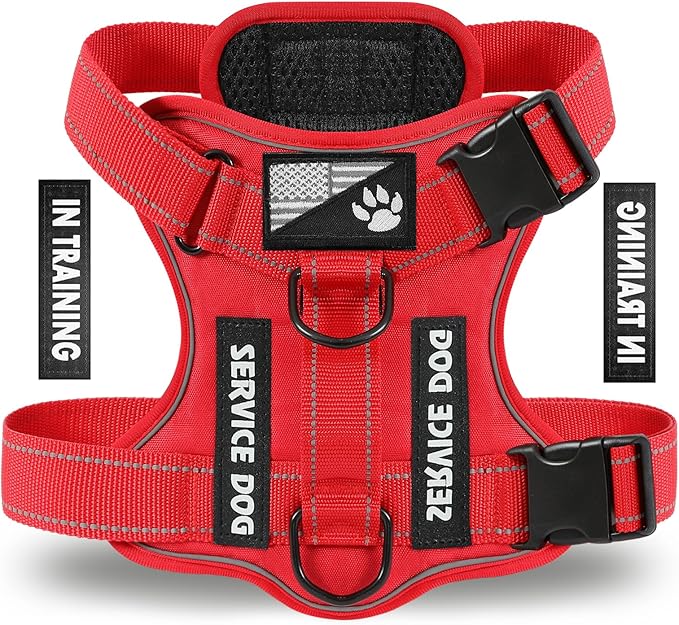 Service Dog Harness, Reflective Dog Vest Harness with 5 PCS Patches, Adjustable Soft Oxford Pet Harness, Inner Layer Mesh, Easy to Control for Dogs (All-RED, X-Large (Pack of 1))