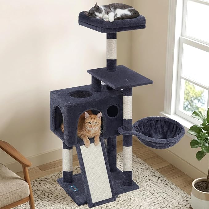 Gitelsnour Cat Tree, 42.1" Cat Tower for Indoor Kittens with Scratching Board and Posts, Multi-Level Cozy Cat Condo with 2 Perches, Hammock, Balls, Smoky Gray GCT005SG
