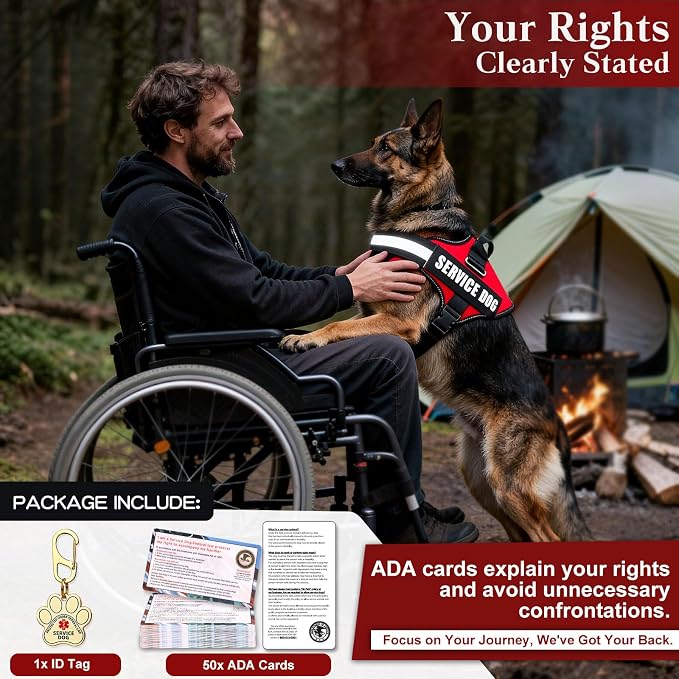 Opstin Service Dog Vest, ID Tag + 50 ADA Information Cards, Service Dog Harness w Patch in Sizes X Small to XX Large, Ruggedized Metal Tag, Service Animal Information Cards, ESA Accessory Set XX-LARGE