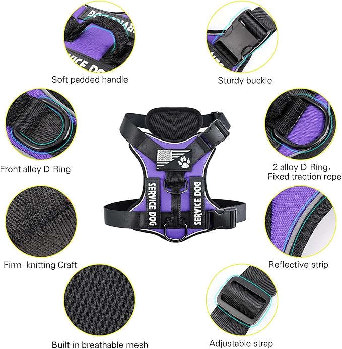 Service Dog Harness, Reflective Dog Vest Harness with 5 PCS Patches, Adjustable Soft Oxford Pet Harness, Inner Layer Mesh, Easy to Control for Dogs