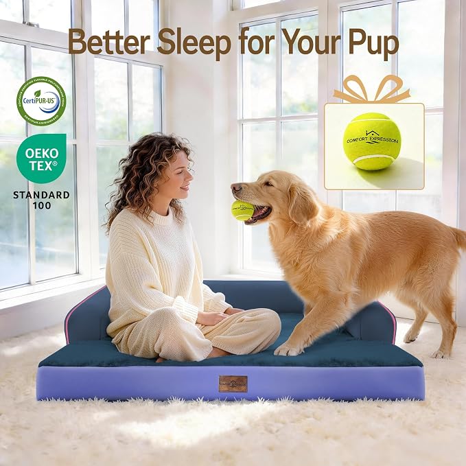 Comfort Expression Large Dog Bed Washable - XL Orthopedic Dog Beds Waterproof with Washable Removable Cover, Non-Slip Pet Couch Memory Foam Sofa, 42 x 30