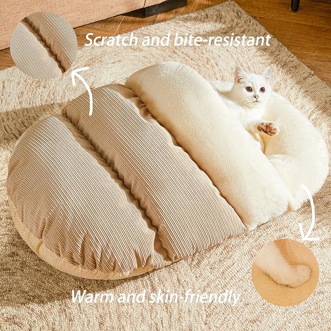 Romaneco Cat Bed - Pet Slipper Cave Bed for Indoor Cats and Small Dogs, Self Warming, Cozy & Soft Plush, Anti-Slip & Durable, Washable for Kittens and Puppies Under 15 lbs (24"x16", M, Light Brown)