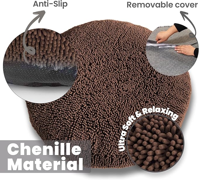 Muddy Mat® Cloud K-9 Bed for Dogs & Cats, Soft & Relaxing Donut Dog Bed, Chenille Material, Removable Cover, Washable & Dryer Safe–Brown Small(25'x25')