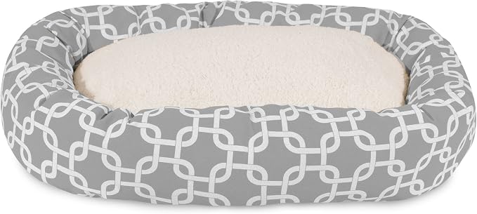 Majestic Pet 32 Inch Links Sherpa Calming Dog Bed Washable – Cozy Soft Round Dog Bed with Spine for Head Support - Fluffy Donut Dog Bed 32x23x7 (inch) – Round Pet Bed Medium - GRAY