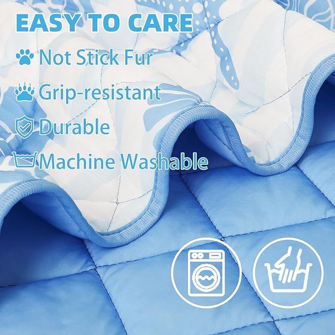 PUPTECK Dog Cooling Mat for Medium Large Dogs, Blanket for Kennels Crate Floor, Pets Cooling Pad, Dog Cat Summer Sleeping Outside, White & Blue Shell Large 28"x40"