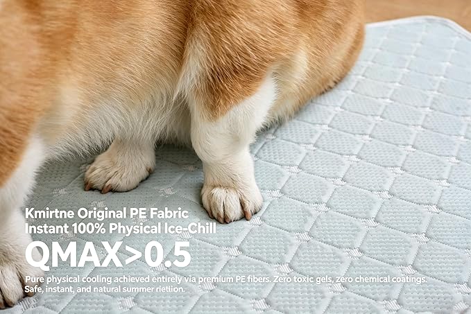 Pet Cooling Mat Scratch Resistant QMAX>0.5 Instant 6-12°F Drop No Water or Electricity Needed Self Cooling Crate Mat for Bed, Floor, Car Travel Indoor Outdoor Summer Use Light Gray 28" x 22"