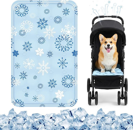Nuanchu Dog Stroller Cooling Mat, Waterproof Gel Pet Cooling Pad for Summer, Washable Cat Sleeping Blanket, Portable Ice Gel Travel Mat for Cats, Crates, Car Seat(11.81 x 19.69 Inches,Snowflake)