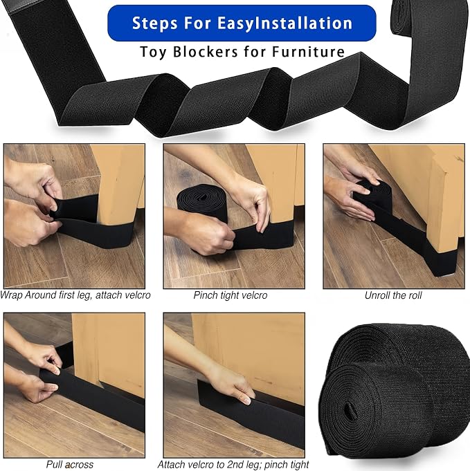 Under Couch Blocker, Adjustable Elastic Strap Barrier to Prevent Toys and Items from Going Under Furniture, Under Bed Blocker Gap Bumper for Pets (Couch Short (3 * 132))
