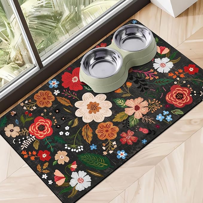 Eco-Friendly Pet Supplies: Absorbent Quick Dry Cat & Dog Food Mat, 24"x32"