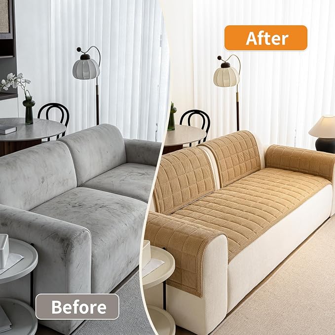 Couch Covers for Dogs Washable, 27.6"x82.7" Non Slip Couch Covers for Loveseat Sofa Pet Friendly, Soft Fuzzy Sofa Covers for Pet, Dog Couch Cover Furniture Protector(1PC,Light Brown)