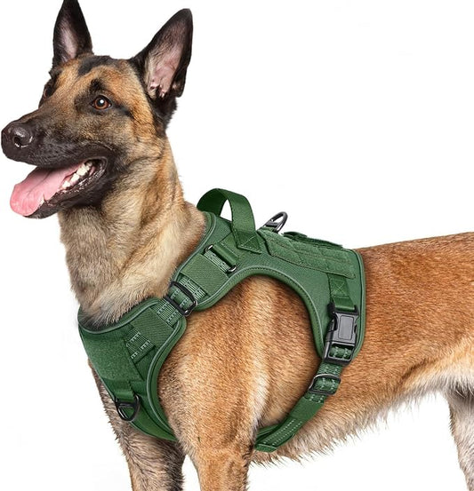 rabbitgoo Tactical Dog Harness for Large Dogs No Pull Adjustable Military Vest with Handle MOLLE Reflective Heavy Duty Dog Vest for Walking Training Hunting Outdoor Working Medium Size Dog Green L