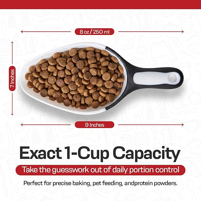 Rockland Guard 1-Cup Multipurpose Scoops (2-Pack) – Flexible Funnel Tip for Spill-Free Pours – Heavy-Duty Ice Scoop for Freezer & Kitchen – Dog Food Scoop & Flour Scoop for Canisters