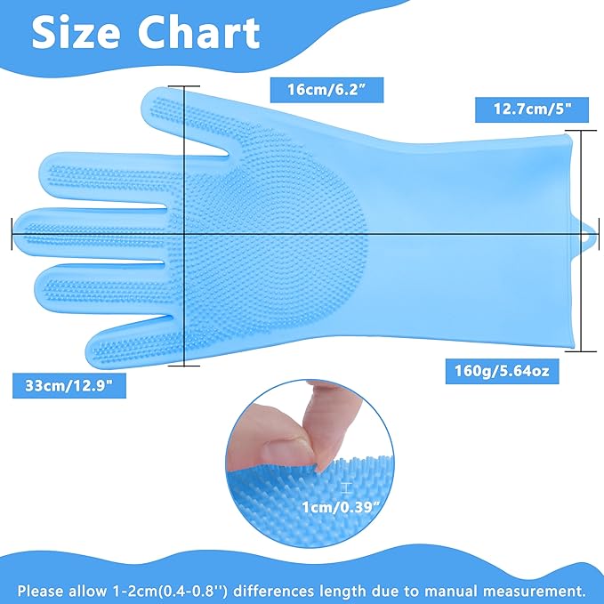 Pet Grooming Gloves—Dog Washing Gloves with High-Density Teeth, Dog Bath Scrubber with Enhanced Five Finger Design, Silicone Gloves for Dogs and Cats Bathing, Massage (Blue)