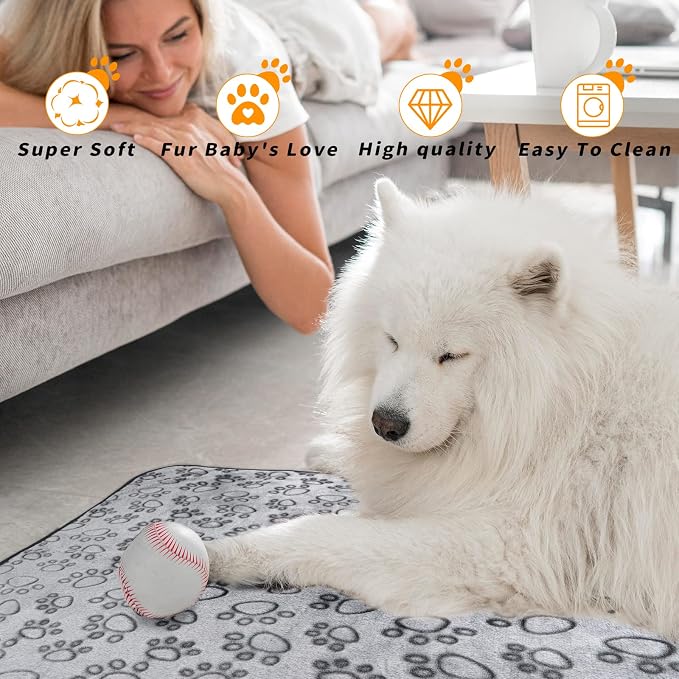 LOKOZ 1 Pack 2 Blankets Soft Fleece Dog Blankets for Medium Dogs, Washable Flannel Pet Blanket for Dog Puppy Cat Kitten, Grey Paw Print Cozy Throw for Indoor Couch Bed Furniture, 32"x40"