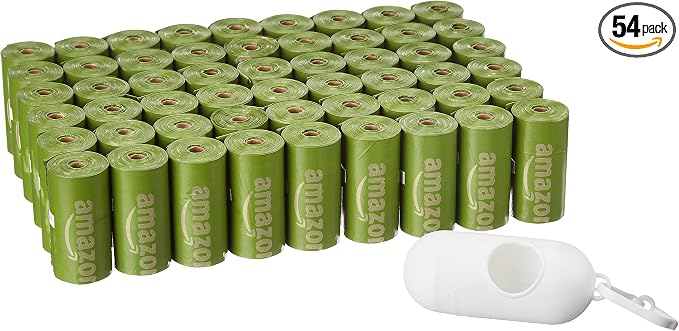 Amazon Basics Premium Leak Proof Dog Poop Bags with Dispenser and Leash Clip, Brazilian Mango Scented, 13" x 9", 810 Count (54 Rolls of 15)