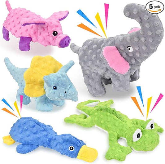 LECHONG No Stuffing Dog Toys for Aggressive Chewers, Squeaky Dog Toys for Large Medium and Small Dogs, Puppy Dog Chew Toys to Keep Them Busy Pack of 5