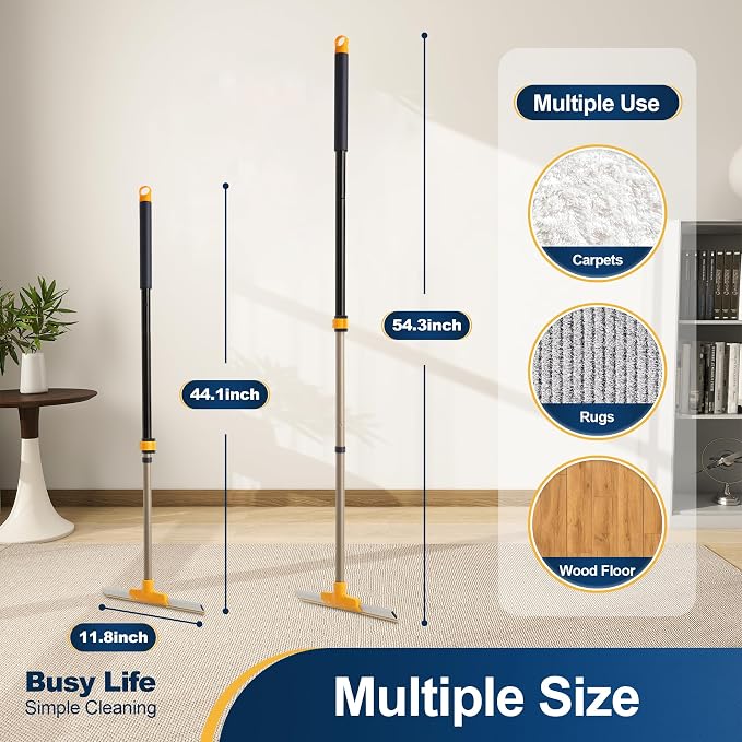 Yocada Carpet Rake for Pet Hair Removal Dog&Cat Hair Remover Scraper Rake Reusable Pet Hair Remover Broom 54.3" Telescopic Long Handle for Carpet Sofa Rug Mats Couch