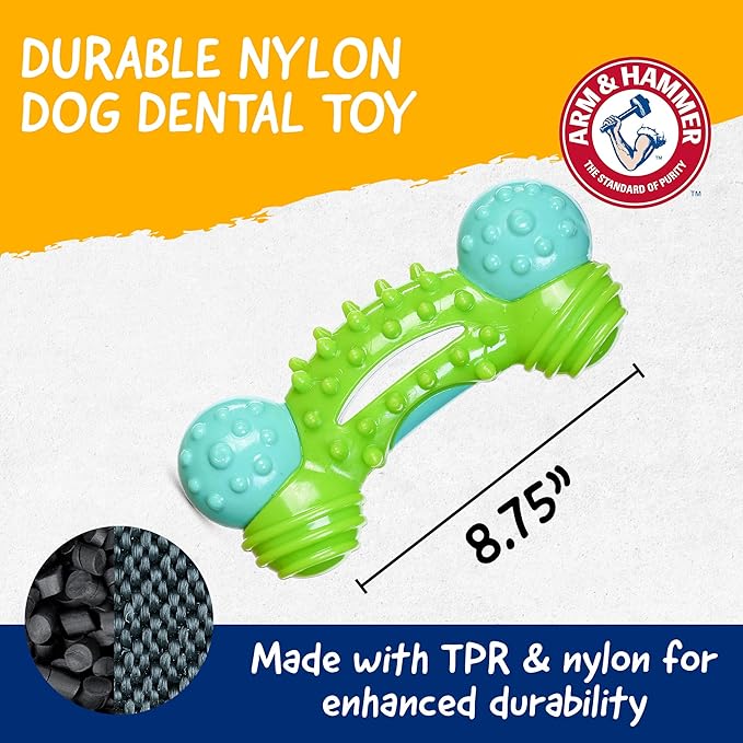 Arm & Hammer for Pets Nubbies Duality Bone Dog Dental Chew Toy Green Apple Flavor Baking Soda Infused Nubby Grooves Plaque Tartar Reduction No Stuffing 24 Pack