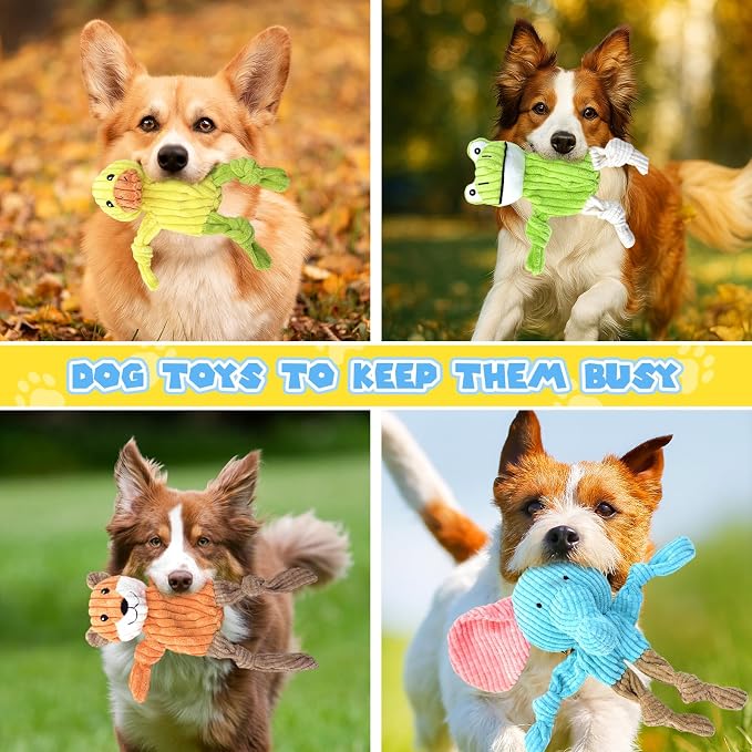 MRSOHRET 5 Pack Dog Toys Squeaky, Tough Stuffed Plush Puppy Chew Toys for Teething, Durable Plush Dog Toy for Large Medium Small Breed to Keep Them Busy, No Stuffing Crinkle Dog Toys