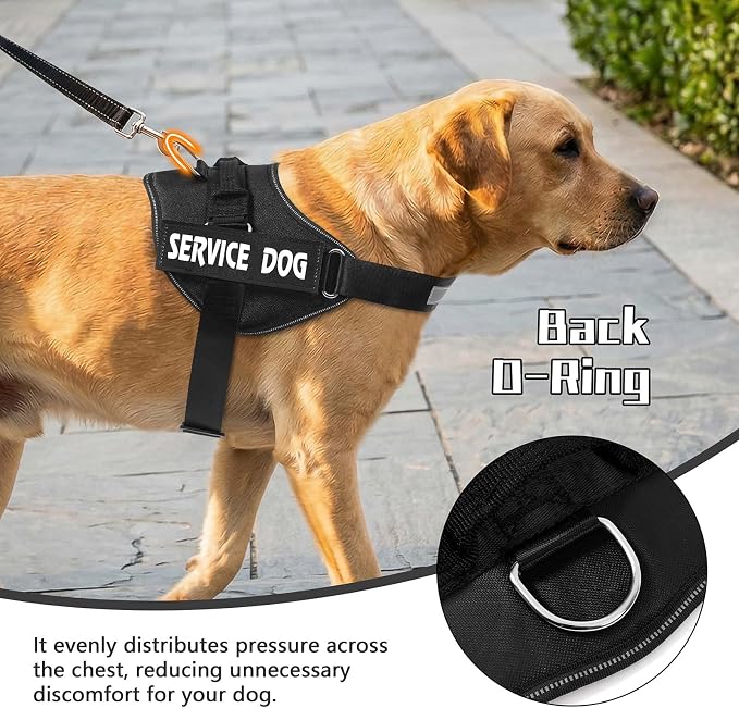 MUMUPET Service Dog Vest, No Pull Reflective Adjustable Harness with Handle, Soft Breathable Padding for Medium Dogs, 2 Removable Velcro Patches (Black, M)