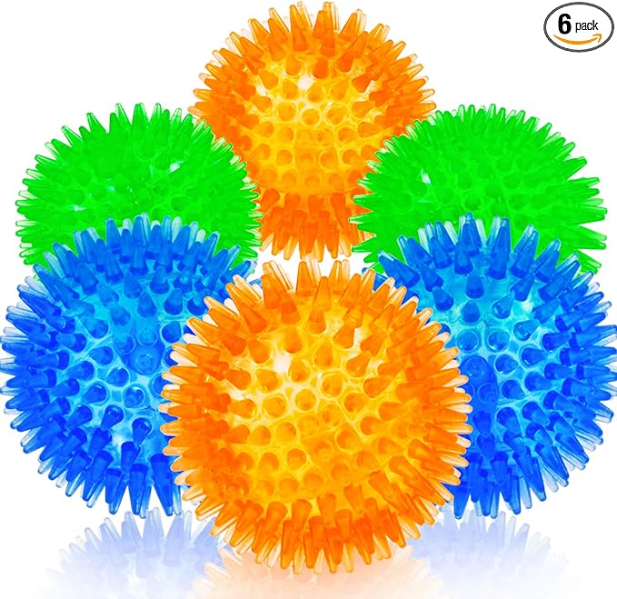 SHARLOVY Squeaky Balls for Pet Small Puppy, 6 Pack TPR Fetch Spike Balls for Dogs, Rubber 6 Pack Bright Colors Chew Teething Dog Toys, for Clean Teeth and Training, for Puppy Chew and Teething