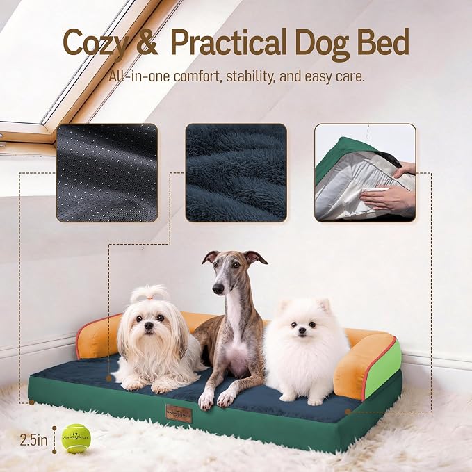 Comfort Expression Extra Large Dog Bed - XL Washable Orthopedic Ped Bed for Big Dog Waterproof Couch Memory Foam Sofa Bolster with Removable Cover - 42 x 30
