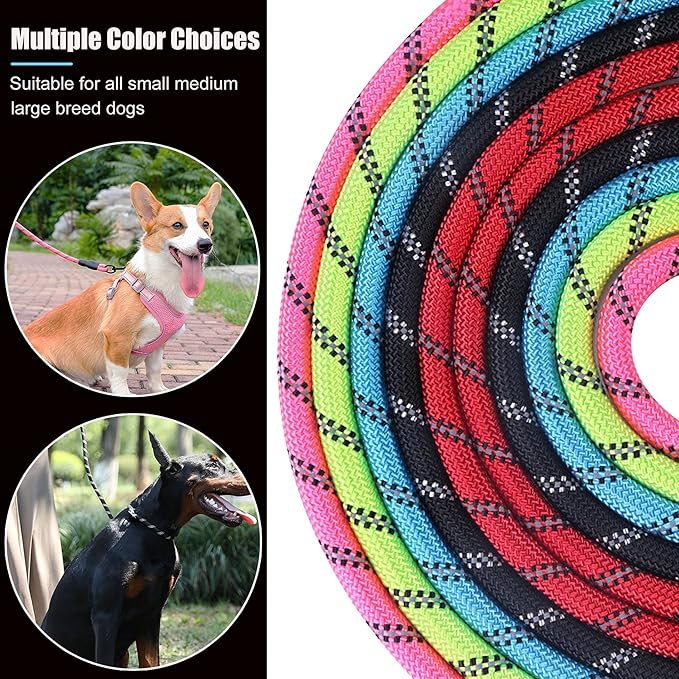 2 Pack Dog Leash, 4/5//6 FT Heavy Duty Nylon Rope Pet Leashes with Comfortable Padded Handle, Reflective Dog Leashes for Small Medium and Large Dogs (6FT-3/8,Blue/Pink)