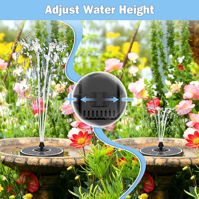 Yzert Solar Fountain Pump with 2000mah Battery 3.5W, 3-Level Adjustable Water Height, Rotating Rods, Works in Shadow, 7 Nozzles, 2026 Glass Outdoor Fountain for Bird Bath, Garden, Pond