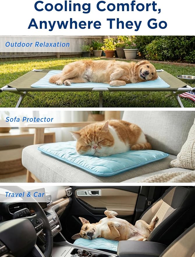Dog Cooling Mat for Medium Dogs, 35"x24" Breathable Pet Cooling Mat for Dogs & Cats, QMAX>0.5 Portable Washable Cooling Crate Mat for Dog Bed, Thickened Cool Fiber Indoor/Outdoor Summer,Blue