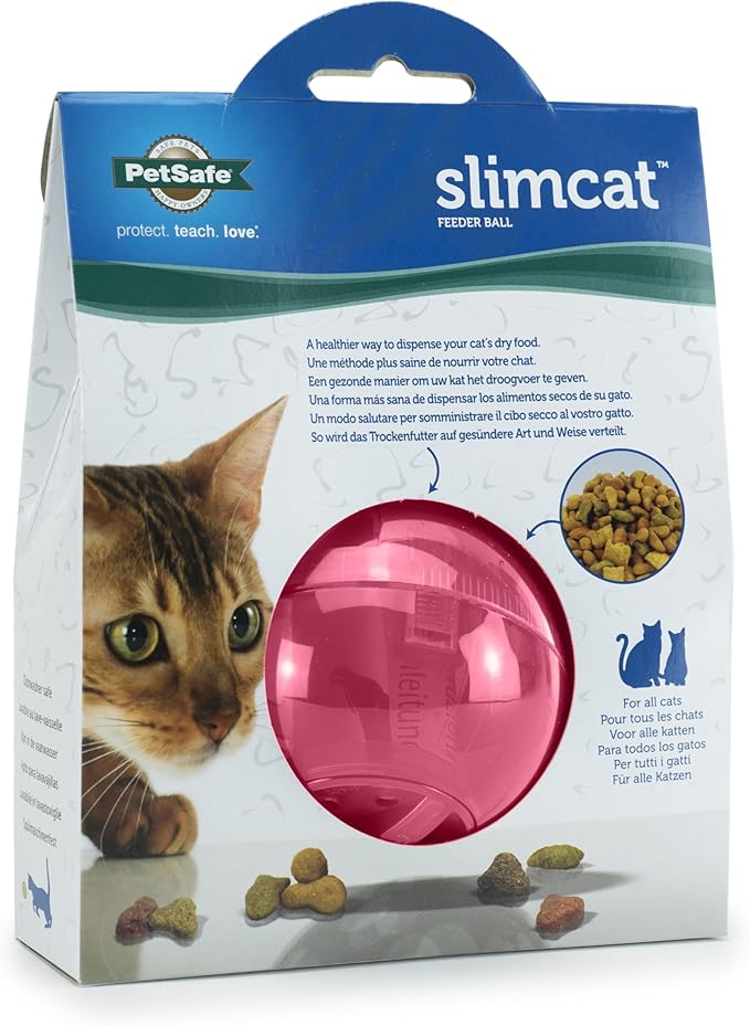 PetSafe Slimcat Feeder Ball - Interactive Game for Your Cat - Fill with Food and Treats - Pink