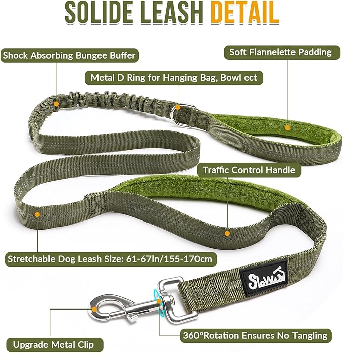 Lukovee No Pull Dog Harness and Leash Set - Adjustable Soft Padded Vest with Front Clip for Easy Control, Reflective Durable Harness for Safe Daily Training Walking for Medium Large Dogs (M, Green)